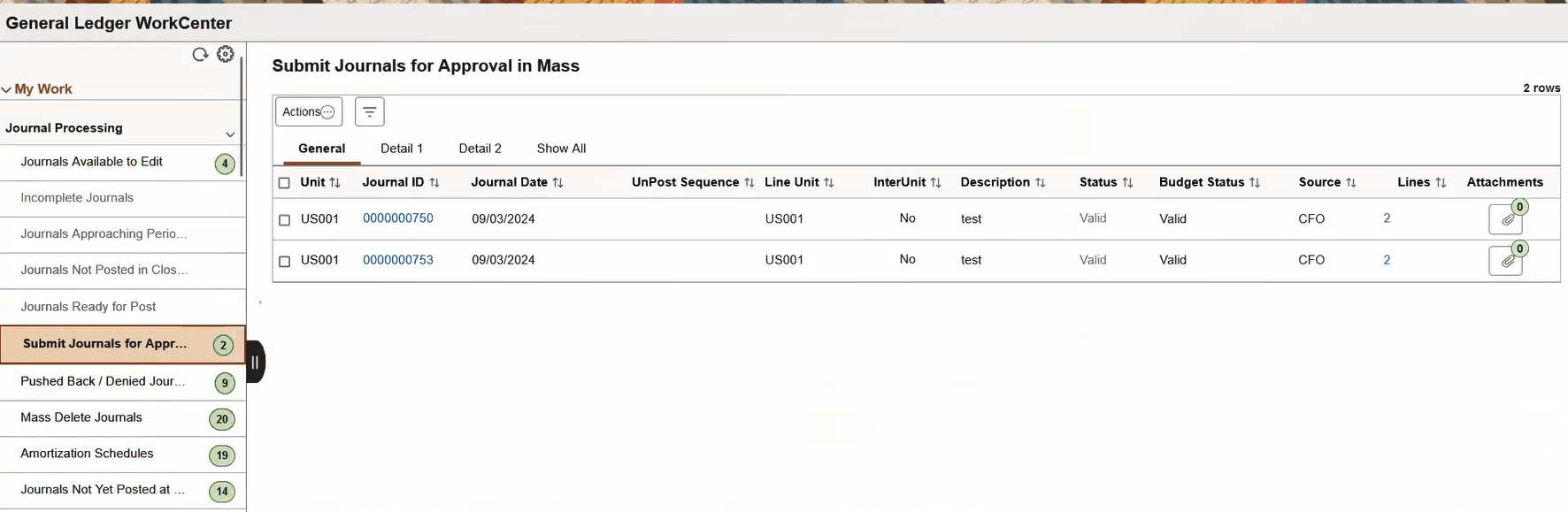 Submit Journals for Approval in Mass page