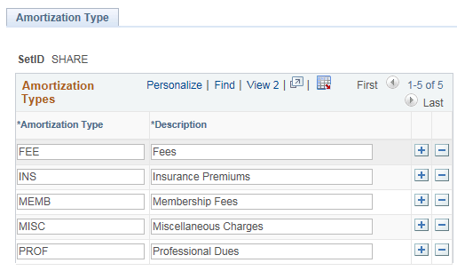 Amortization Type page