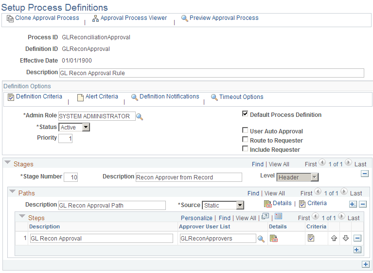 Reconciliations - AF Setup Process Definitions