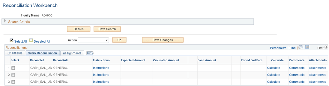 Reconciliation Workbench - Work Reconciliation tab