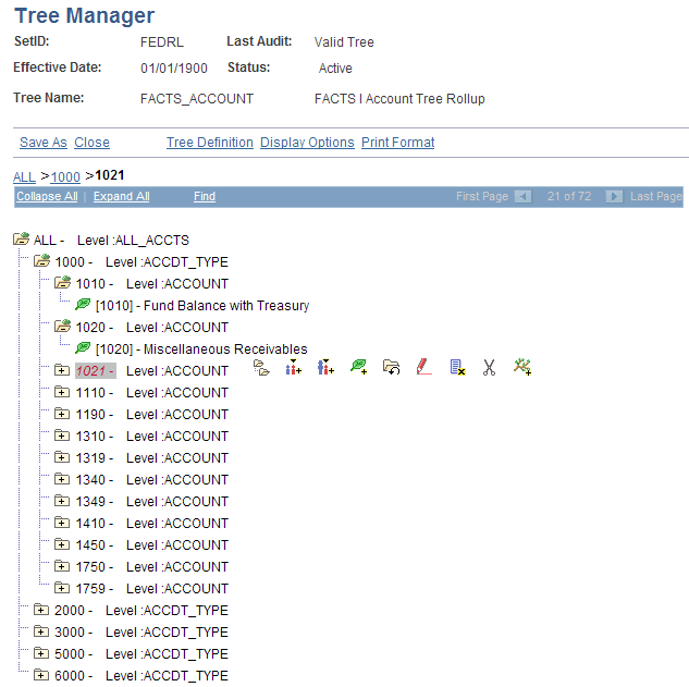 (phased out for GTAS) Tree Manager page - FACTS I Account tree