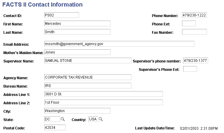 <><being replaced by GTAS functionality> FACTS II Contact Information page