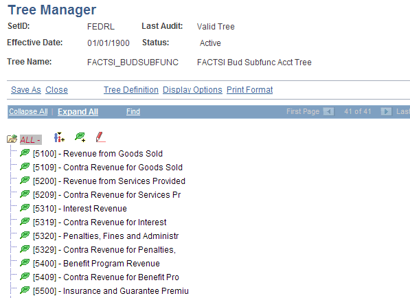 (replaced by GTAS) Tree Manager page - FACTS I Budget Subfunction / Account tree