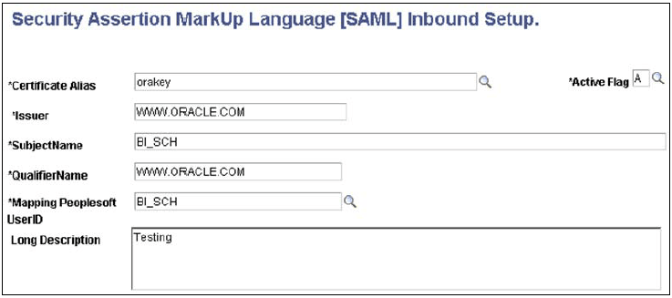 SAML Inbound Setup page