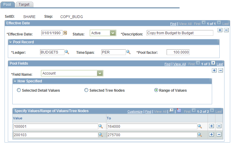 Budget Copy Definition - Pool page