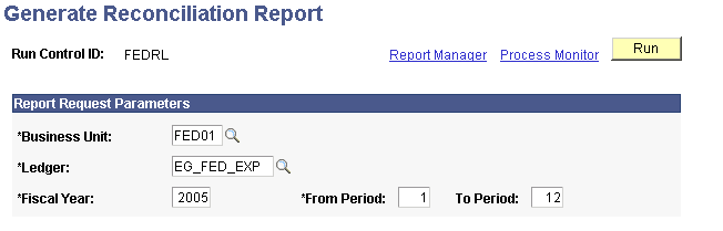 Generate Reconciliation Report page