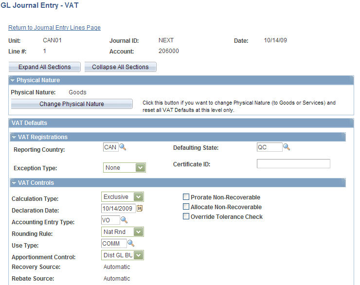 GL Journal Entry - VAT page (1 of 2)