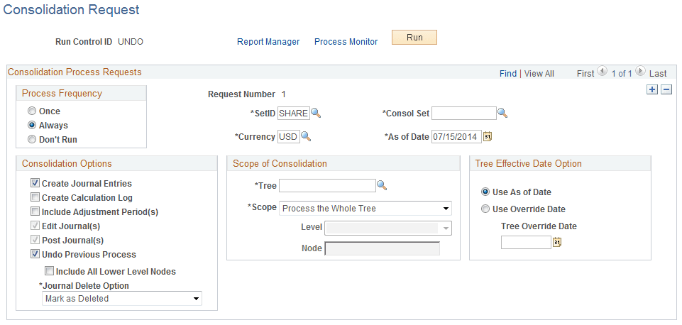 Consolidation Request page
