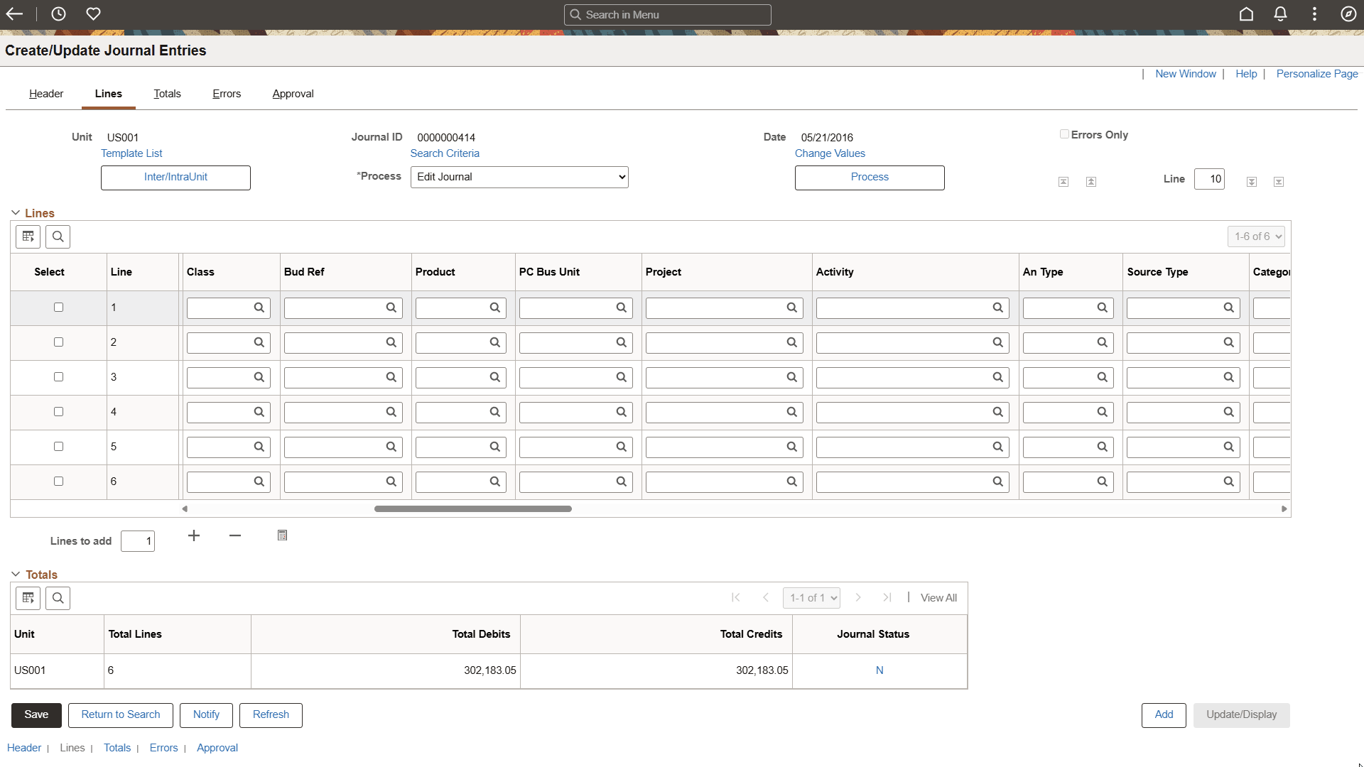 CreateUpdateJournalEntries - Lines (2 of 6)