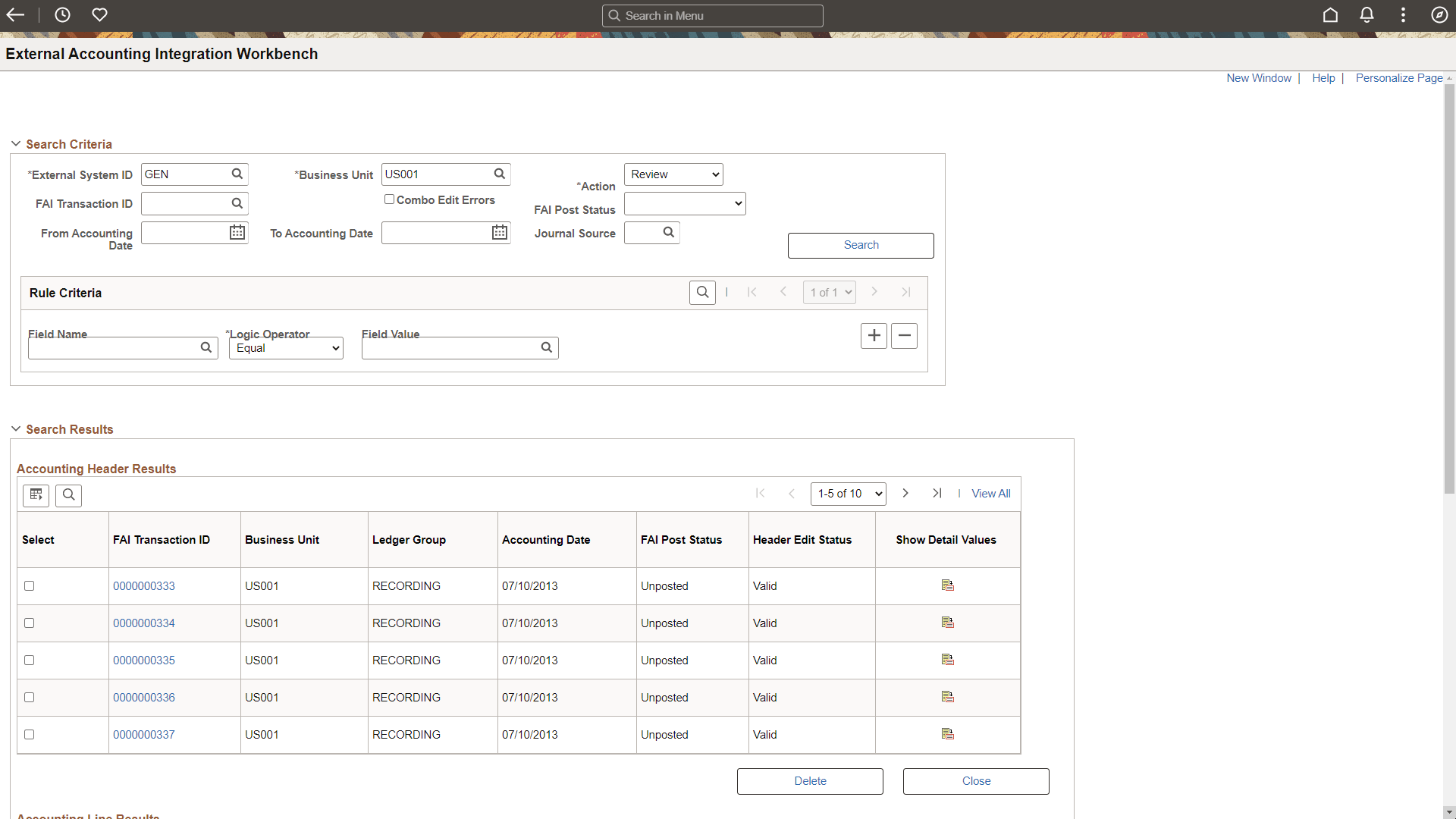 External Accounting Integration Workbench (1 of 2)