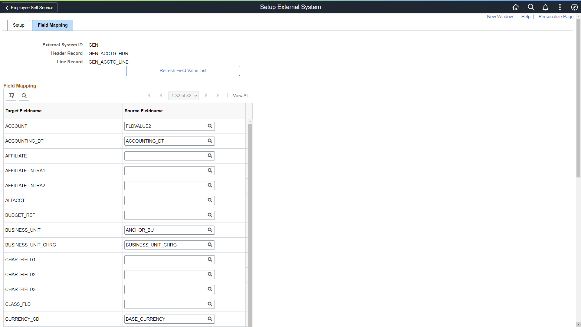 Setup External System - Field Mapping