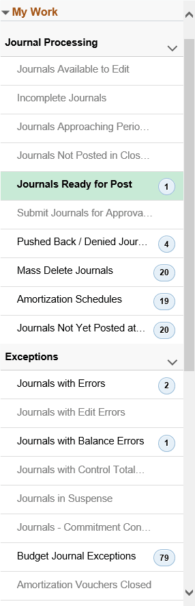 My Work pagelet - GL