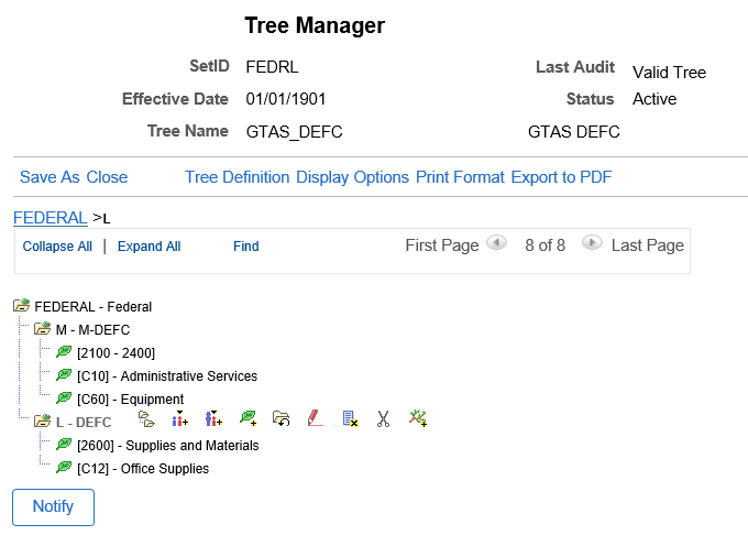 Sample Tree Manager page