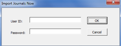 Import Journals Now page (journal entry sheet page)