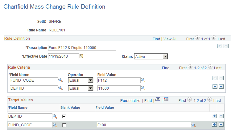ChartField Mass Change Rule Definition Page