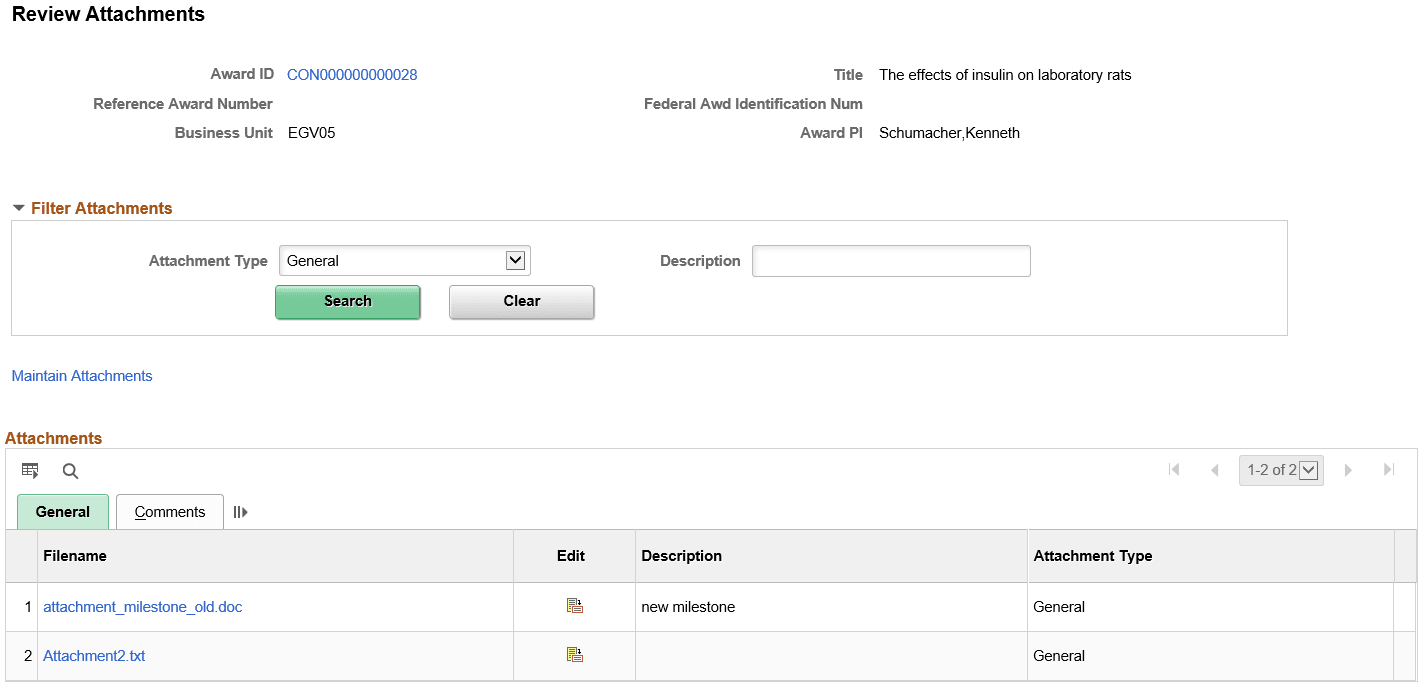 Review Attachments Page
