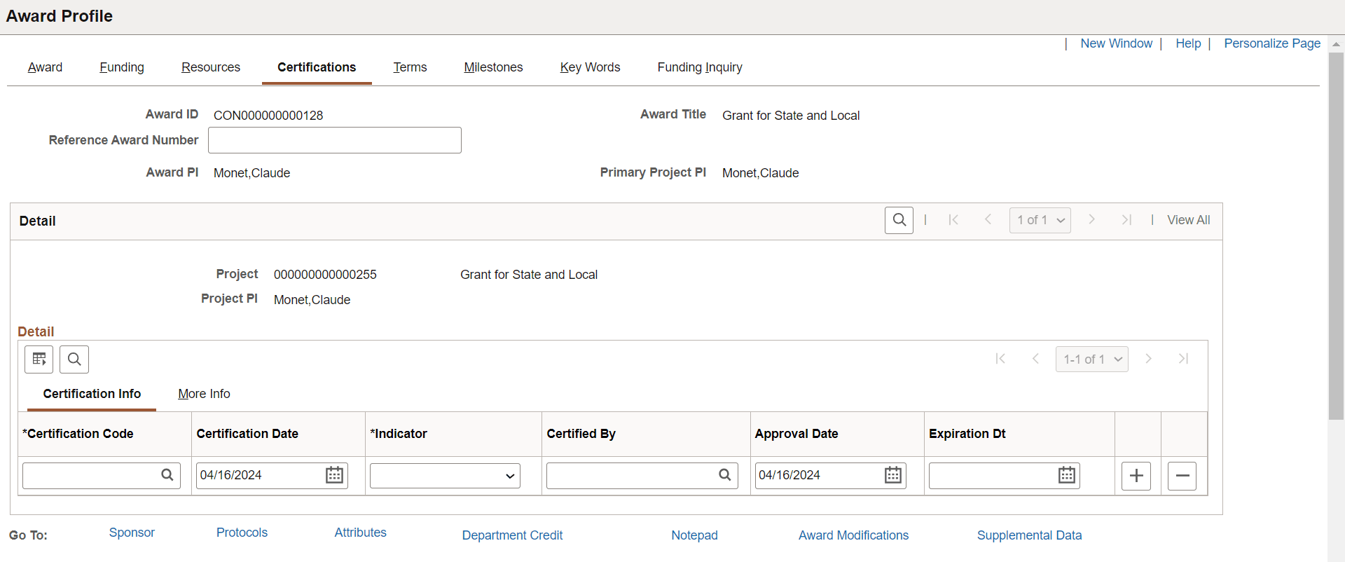 Award - Certifications page