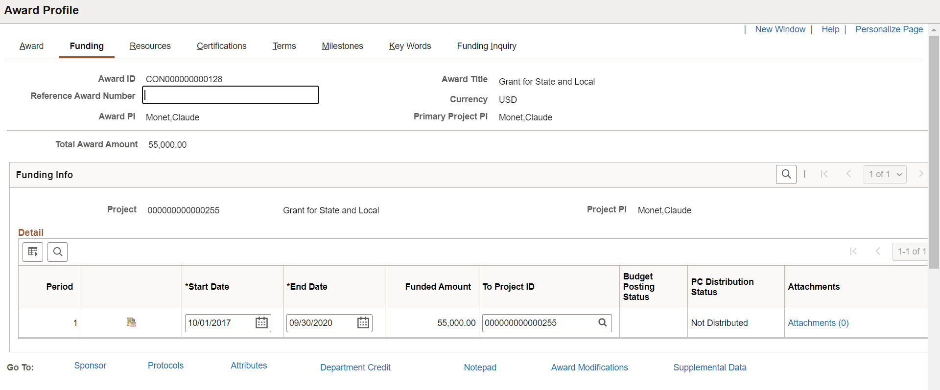 Award - Funding Page