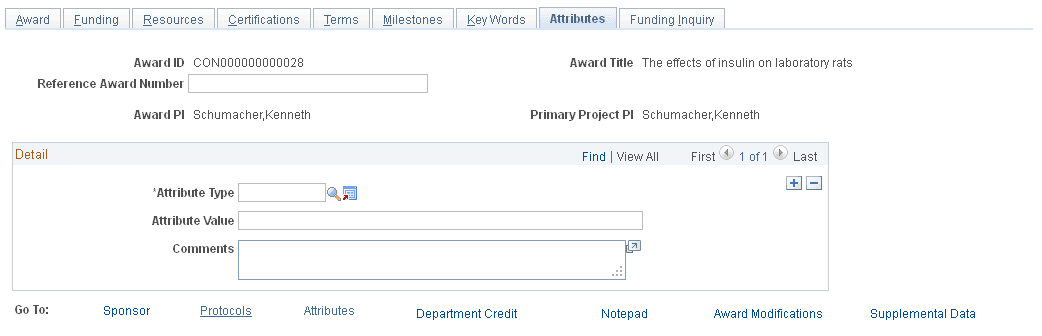 Award - Attributes page
