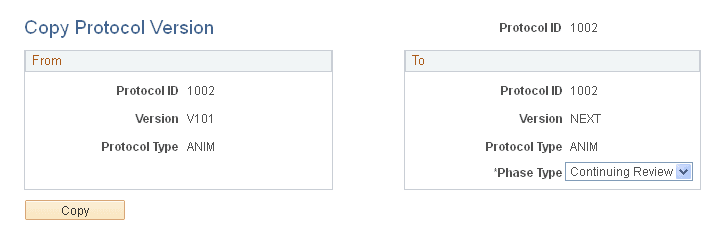 Copy Protocol Version page