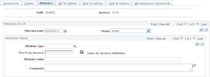 Sponsors - Attributes page