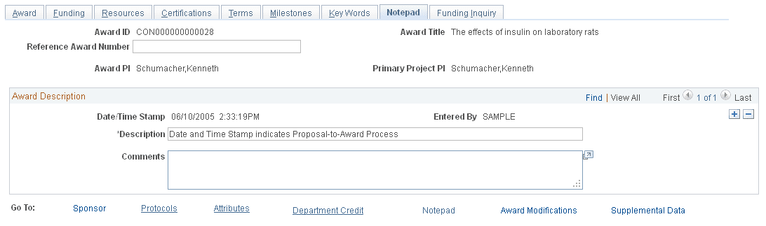 Award - Notepad page