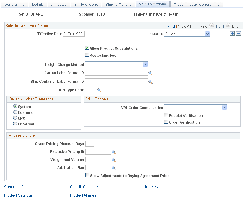 Sponsors - Sold To Options page