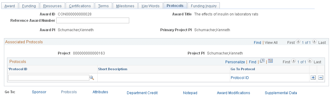 Award - Protocols page