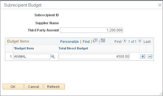 Subrecipient Budget page
