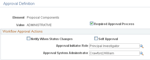Proposal Component - Approval Definition page