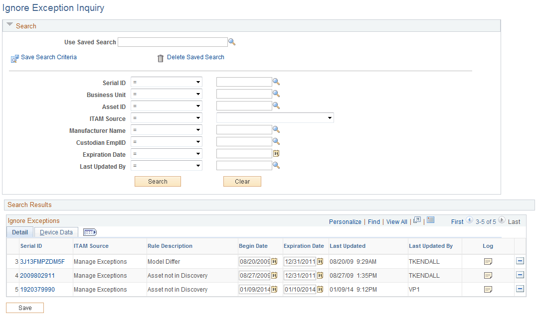 Ignore Exception Inquiry - Detail page