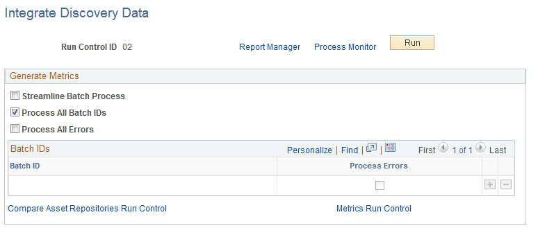Integrate Discovery Data page