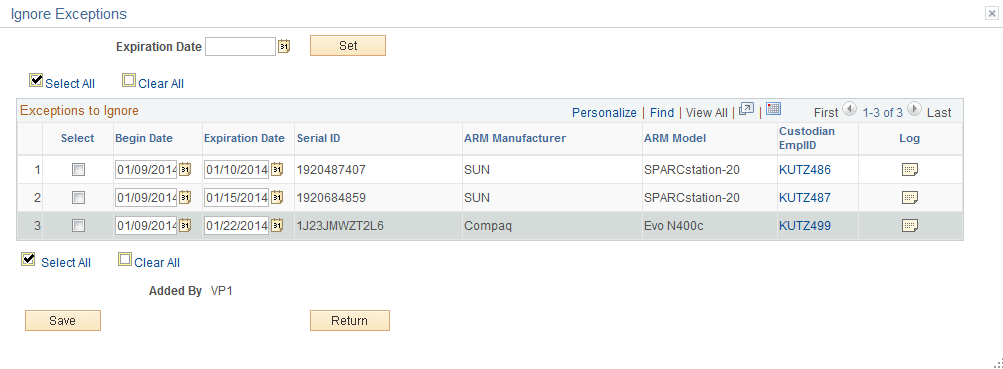 Ignore Exceptions page