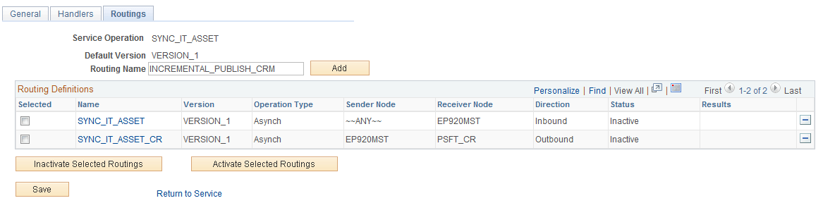 Routing Name (INCREMENTAL_PUBLISH_CRM) added - Routing Definitions Page