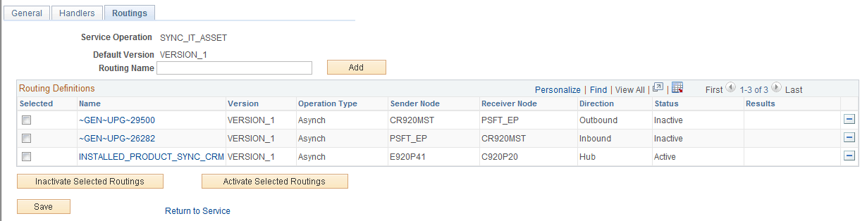 SYNC It ASSET Service Operations - Routings page