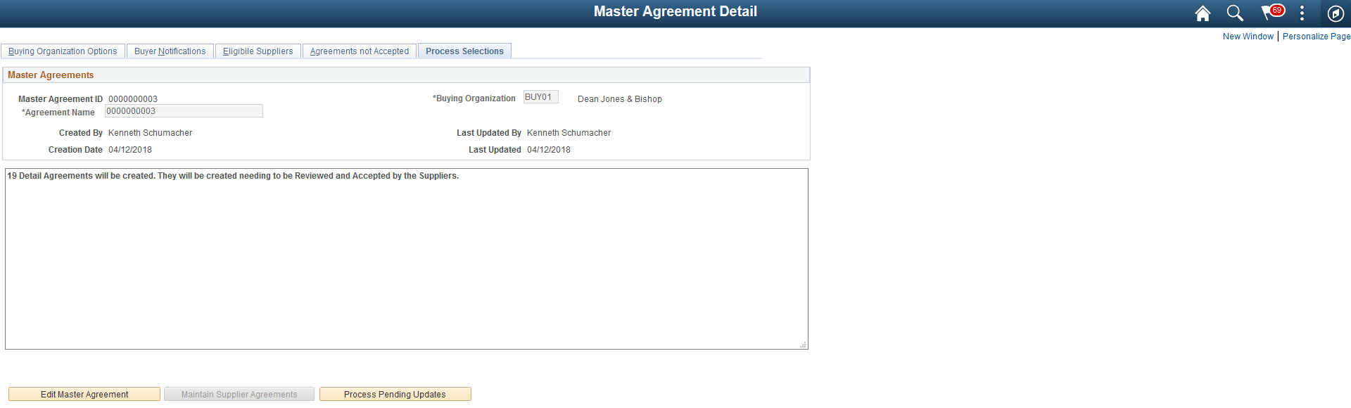 Master Agreements Detail - Process Selections Page