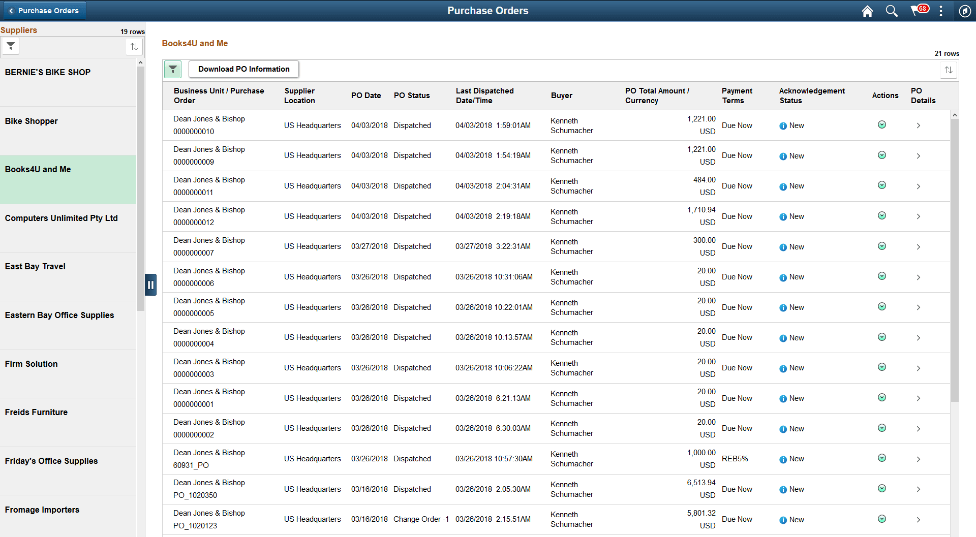 Purchase Orders page