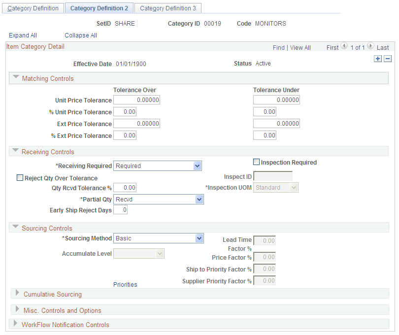 Item Categories - Category Definition 2 page