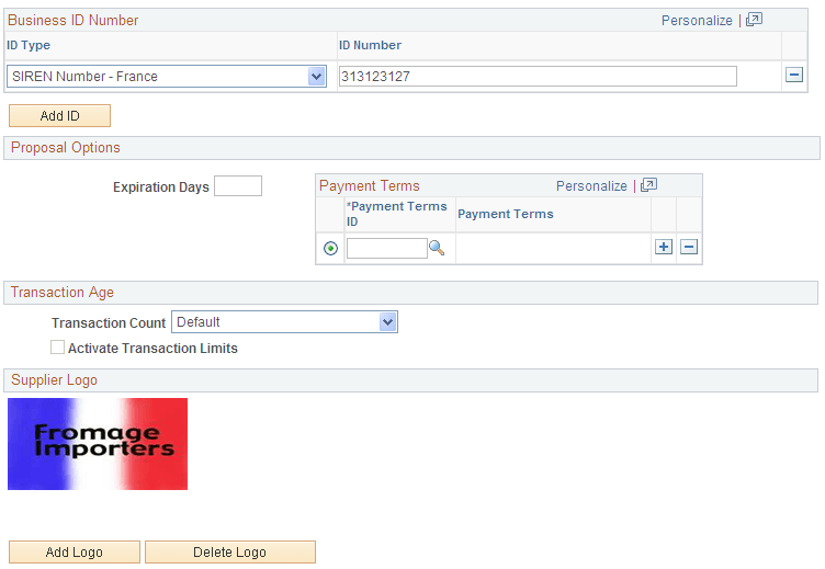 Review Supplier Details - Registration page (2 of 2)