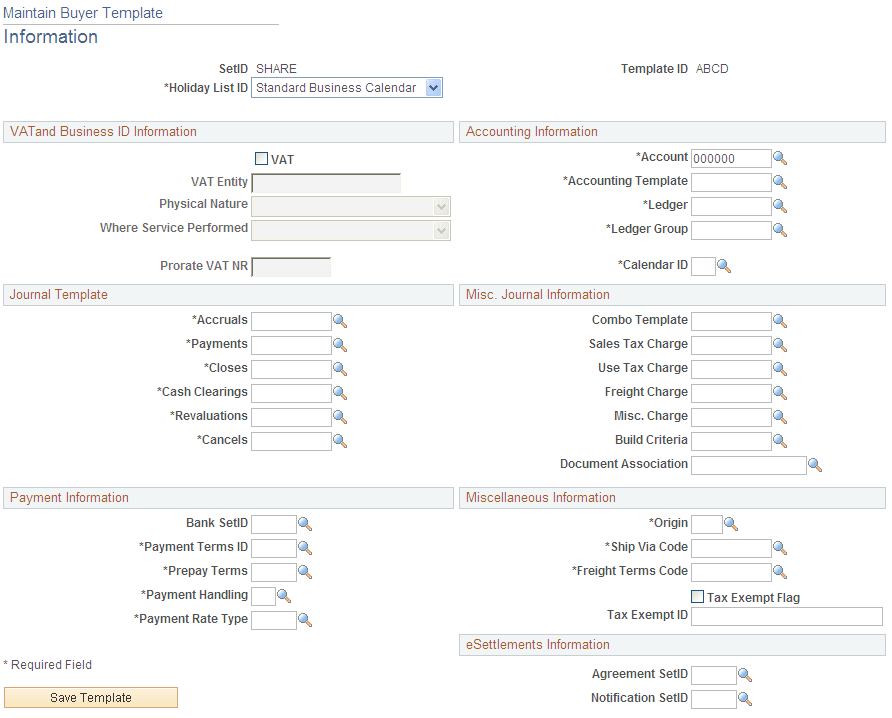 Maintain Buyer Template - Information page
