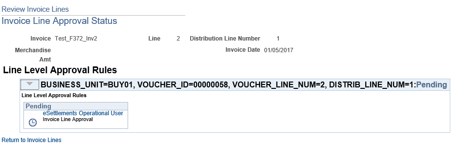 Review Invoice Lines - Invoice Line Approval Status page