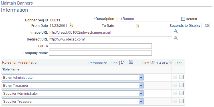 Maintain Banners - Information page