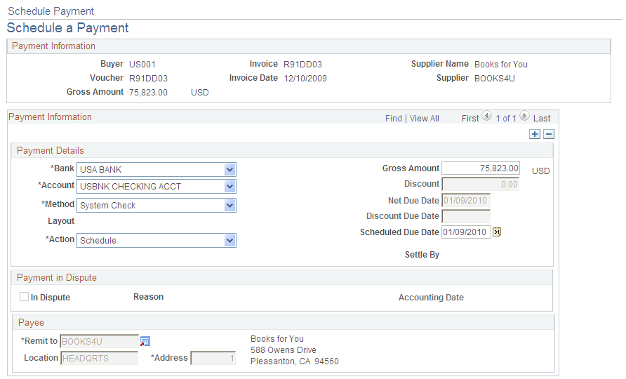 Schedule Payment - Schedule a Payment page