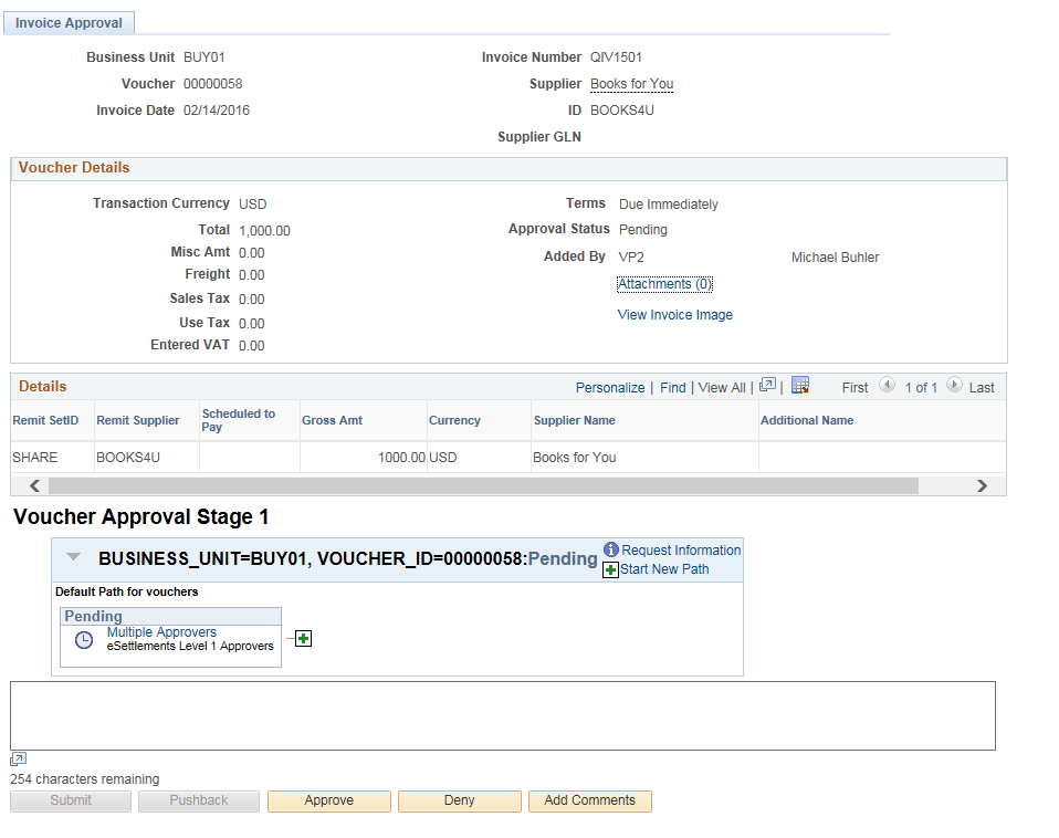 Invoice Approval page