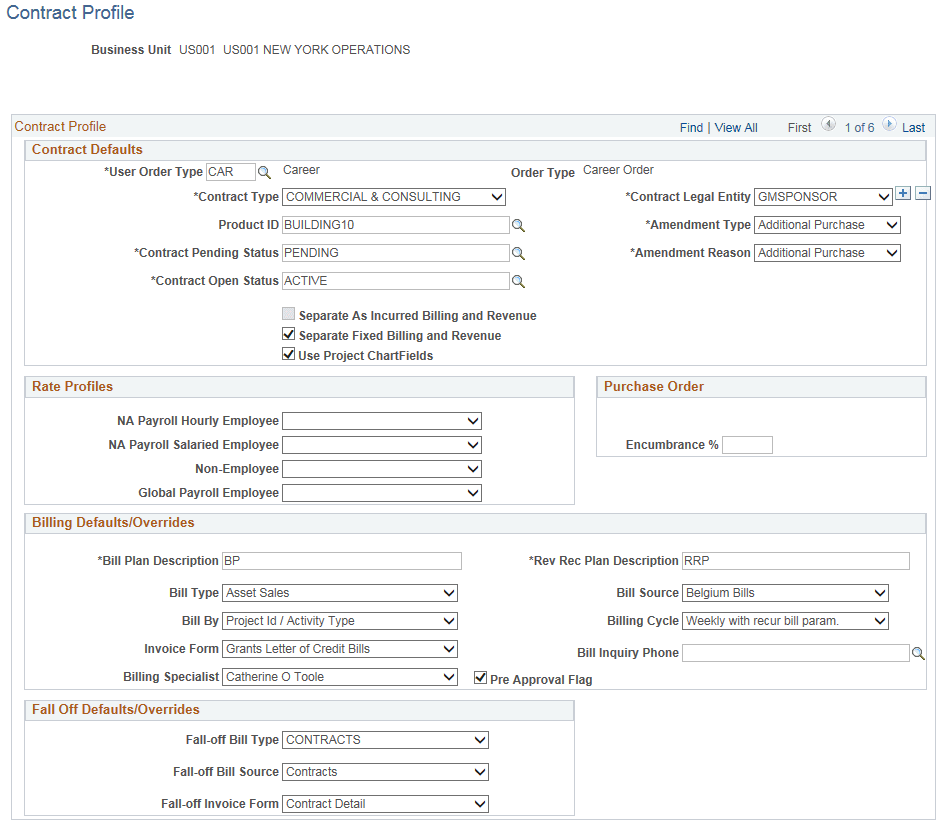 Contract Profile page