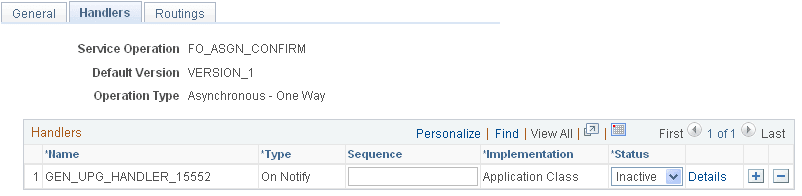Service Operations page - Handlers tab