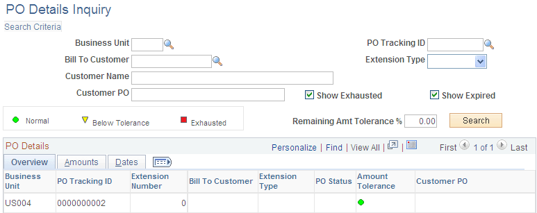 PO Details Inquiry page