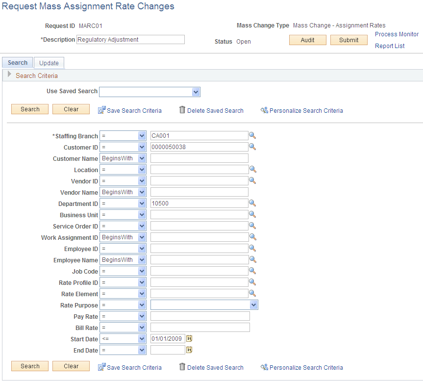 Request Mass Assignment Rate Changes - Search page (1 of 2)
