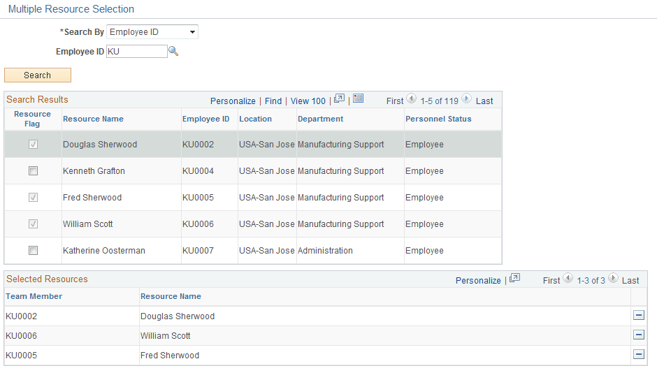 Multiple Resource Selection page