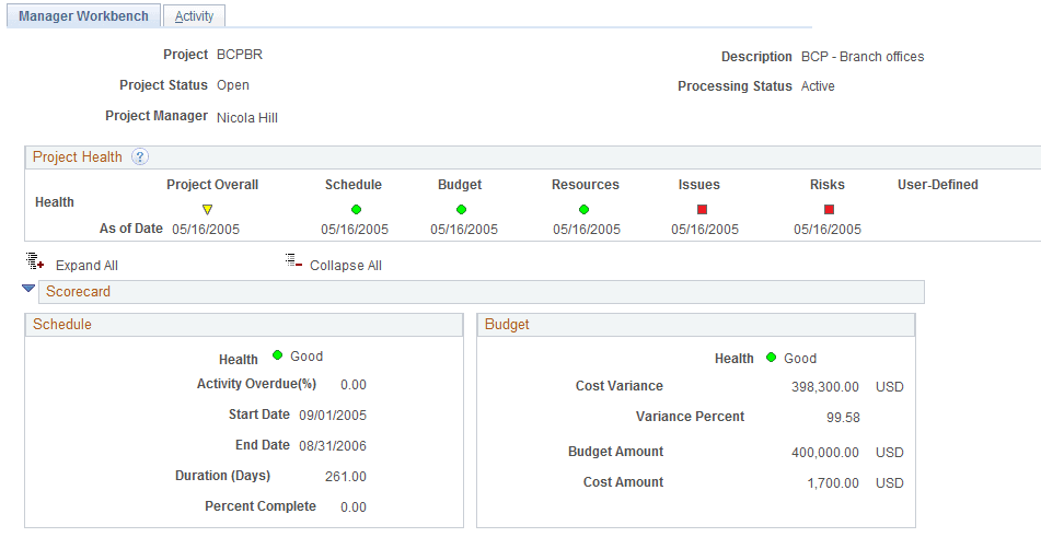 Manager Workbench page (1 of 5)